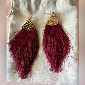 Elegant Gold and Burgundy Tassel Earrings
